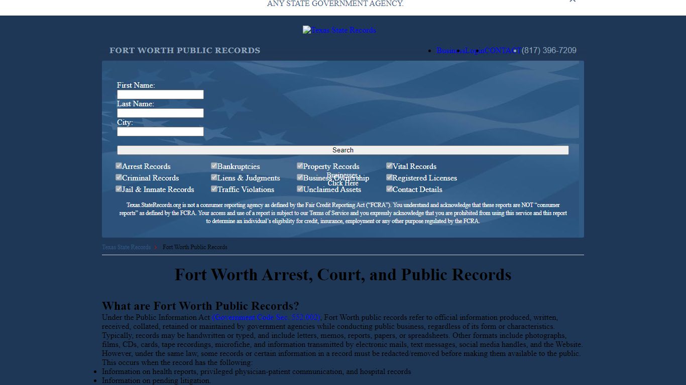 Fort Worth Arrest and Public Records | Texas.StateRecords.org