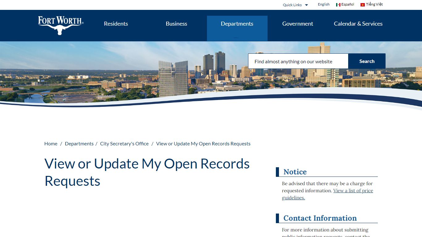 View or Update My Open Records Requests - Fort Worth, Texas